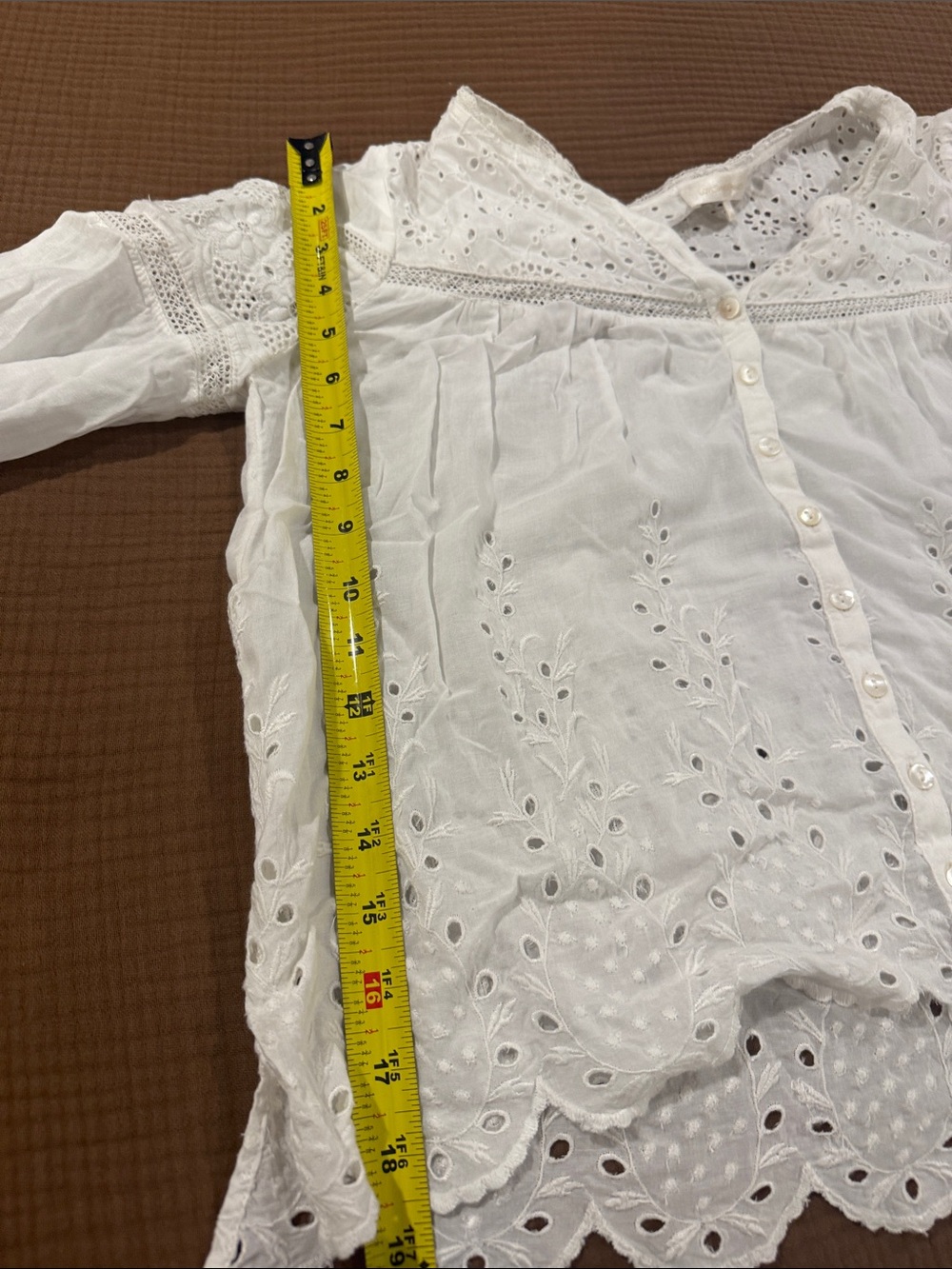 LoveShackFancy White Eyelet Button-Front Blouse - Picture 7 of 7